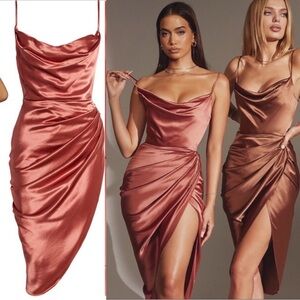 HOUSE OF CB 'Reva' Rose Satin Balcony Corset Dress NWOT Size S
